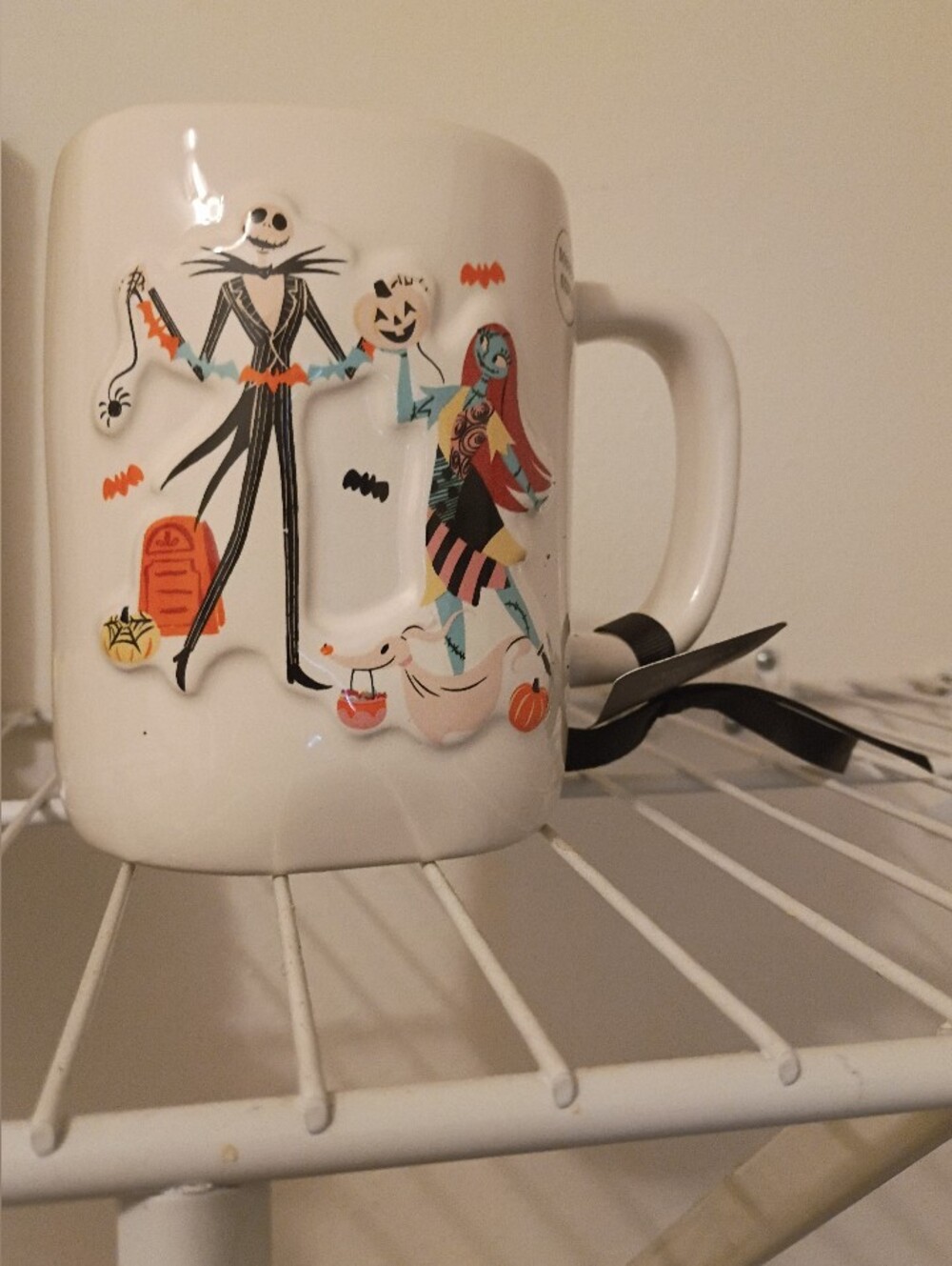 Rae Dunn White Halloween Character Mug with Colorful Illustrations
